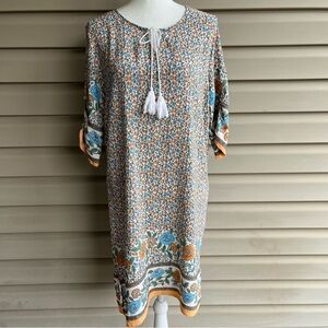 •Halife• Floral Print Boho Dress with Tassel Tie - Size Large